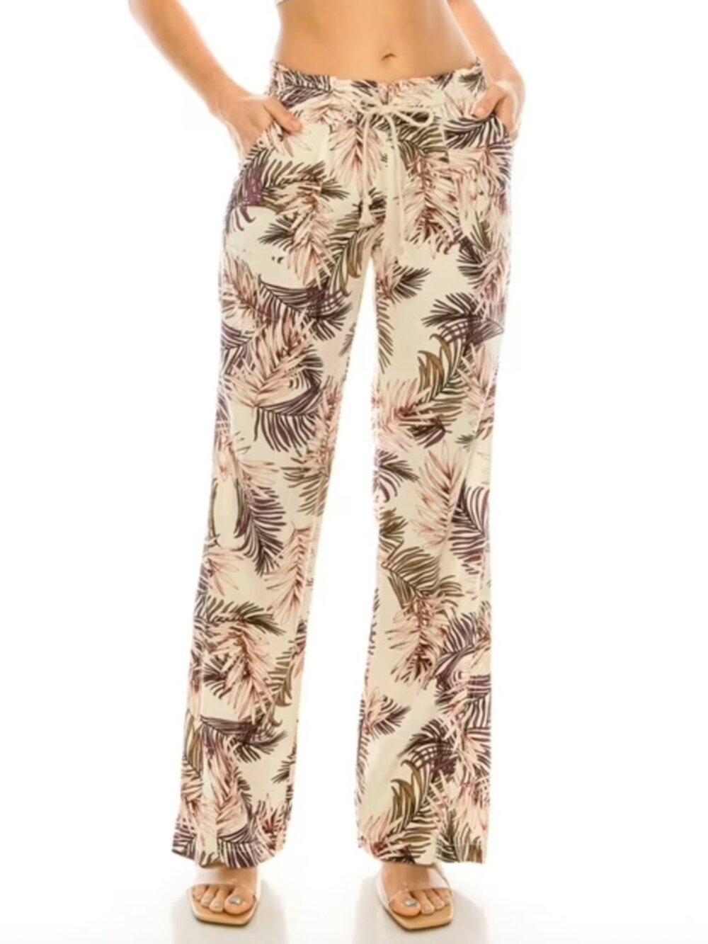 {Cali1850} Tropical Floral Print Casual Linen Blend Pants ~ Size Medium